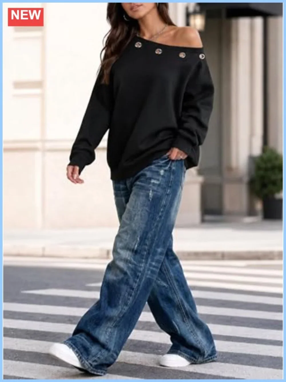 Off The Shoulder Sweatshirt Oversized Long Sleeve Cozy Pullover